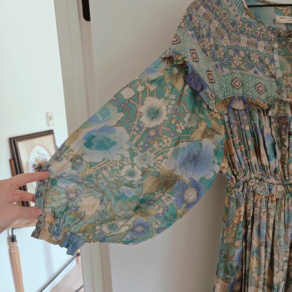 Spell & the Gypsy Free People Amethyst Maxi Boho Gown Turquoise Boho Dress XS - Picture 12 of 16